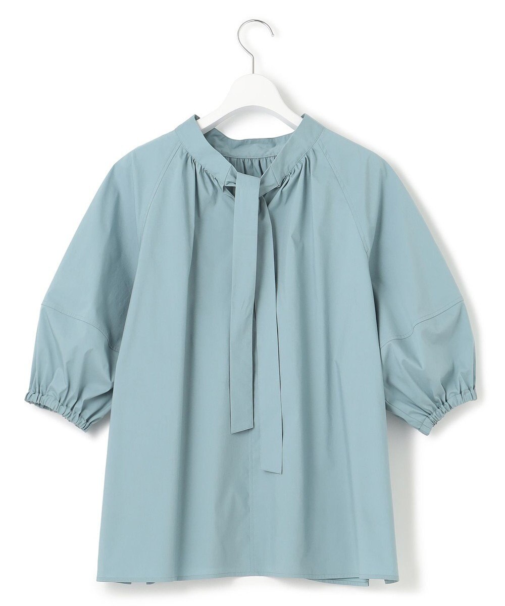 23区 S 【一部店舗限定/洗える】ハイカウントウェザーストレッチ ボウタイ付き ランタンスリーブ ブラウス 