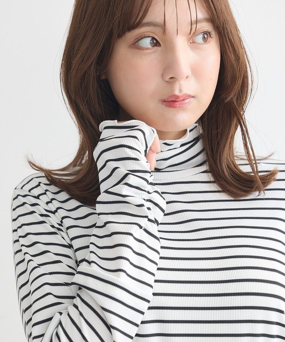 earth music&ecology シャーリングスリーブリブタートルプルオーバー 