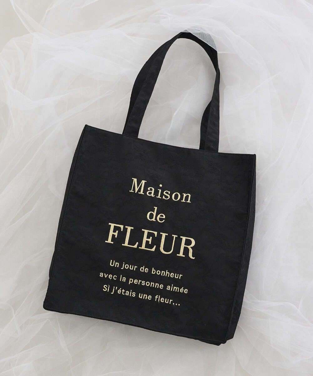 Maison de FLEUR リボンレースブランドロゴ刺繍スクエアトート 