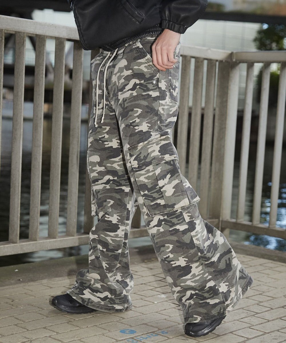 WEGO 【ウエストゴム】スーパーフレアカーゴパンツ 