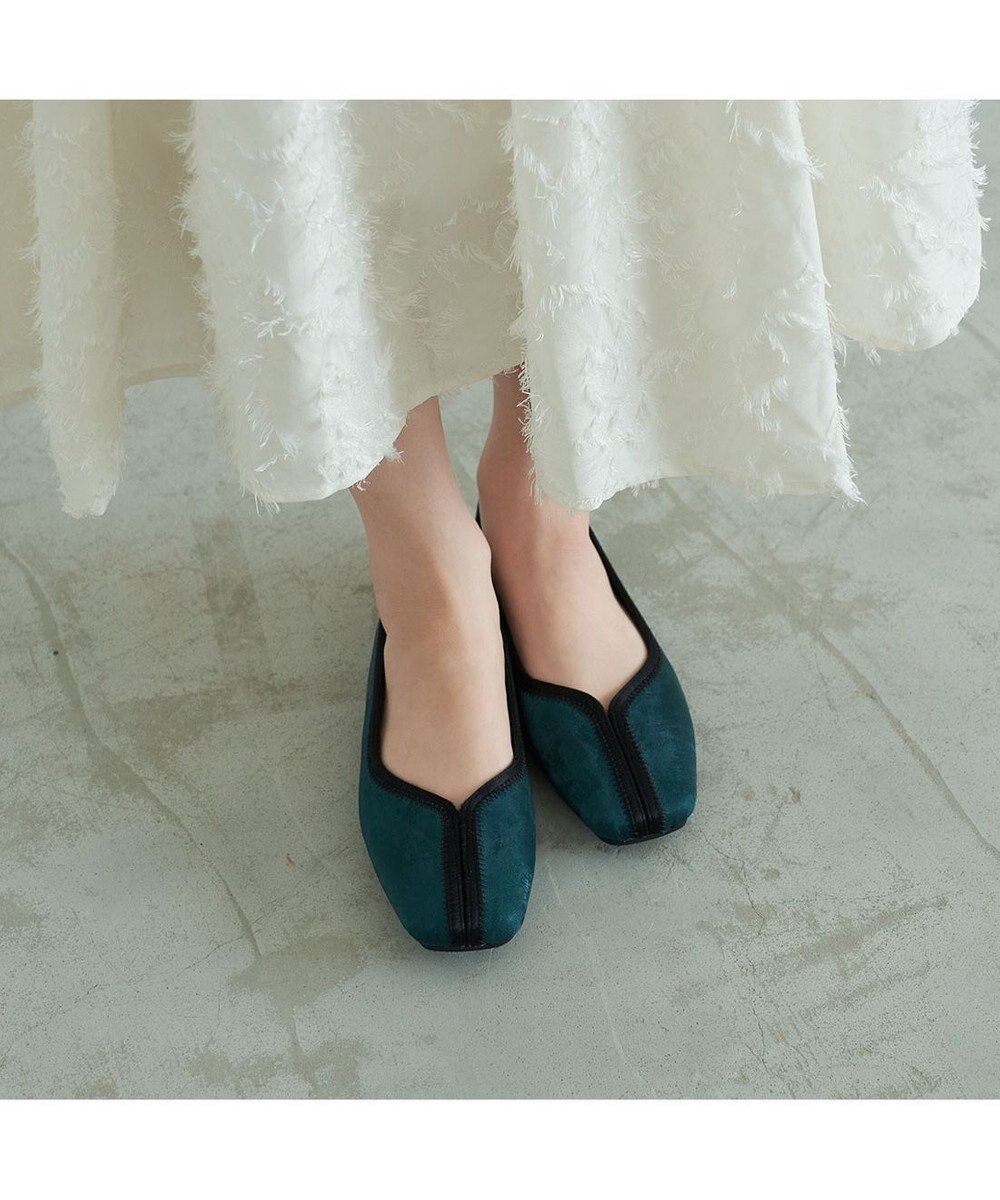 MODE ET JACOMO <carino>スクエアトゥ切り替えデザインフラットパンプス 