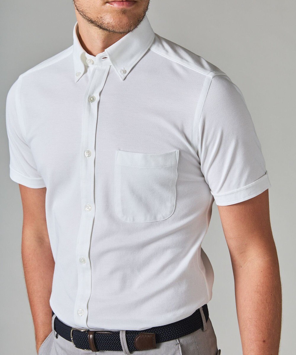 GOTAIRIKU 【吸汗速乾】クールマックス鹿の子 半袖ビズシャツ_ボタンダウン 