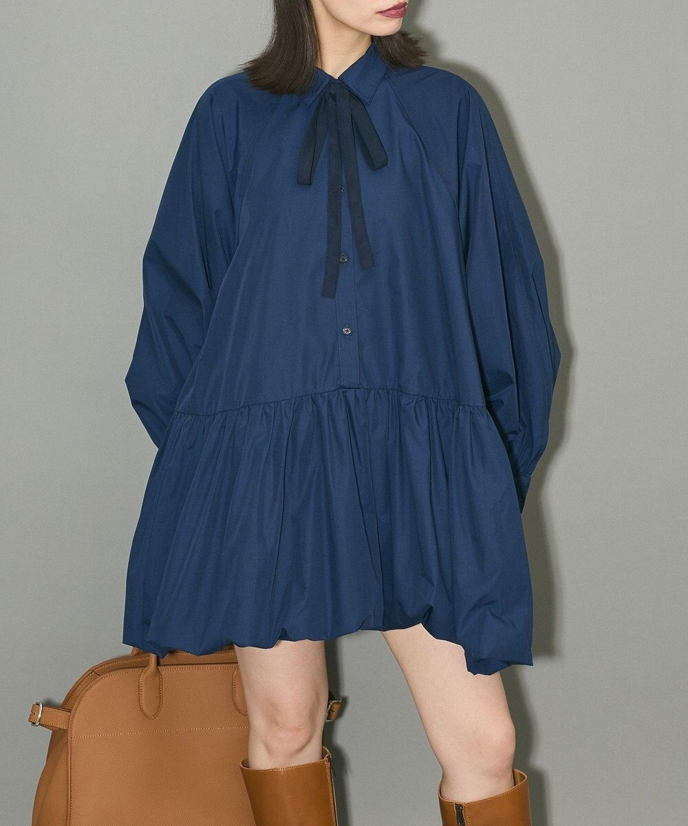 Green Parks ボウタイリボン付裾バルーンシャツワンピースⅡ 