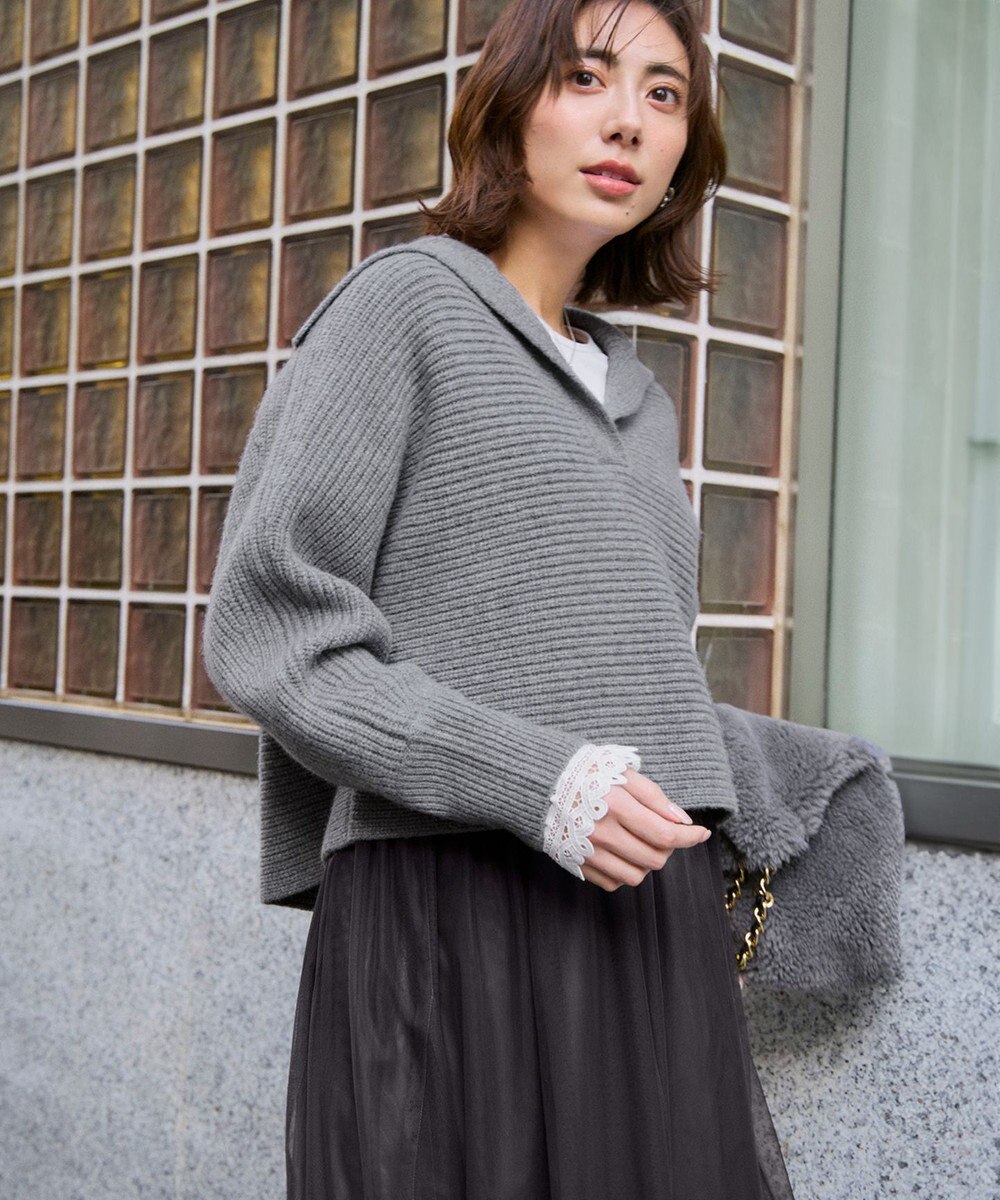 23区 S 【洗える】ウールカシミヤチャンキー クロップド スキッパーニット 