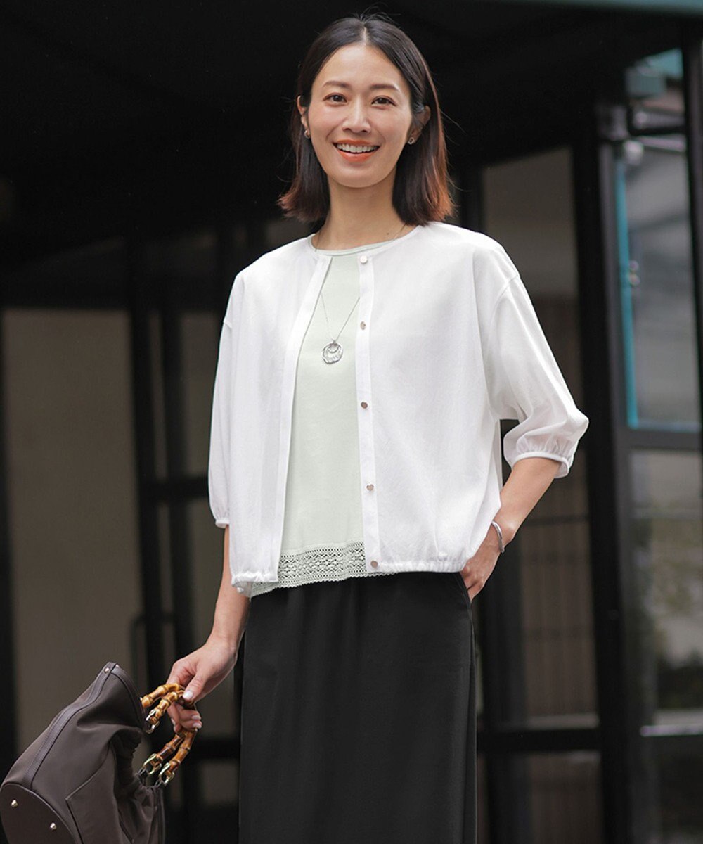 J.PRESS LADIES 【冷房対策に】シアードライトリコット クルーネック カーディガン 