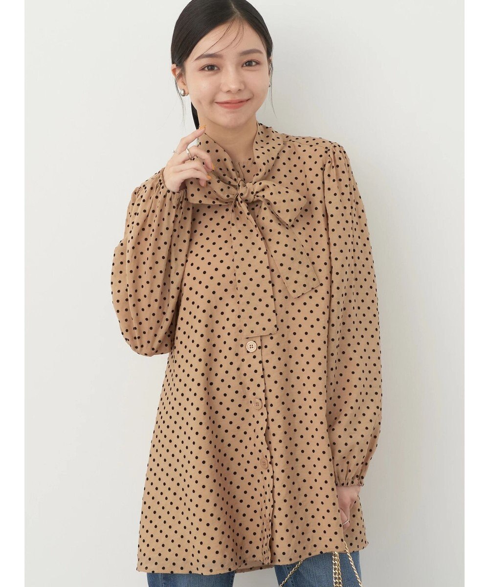 earth music&ecology ドットチュニック丈リボン付きワンピース 
