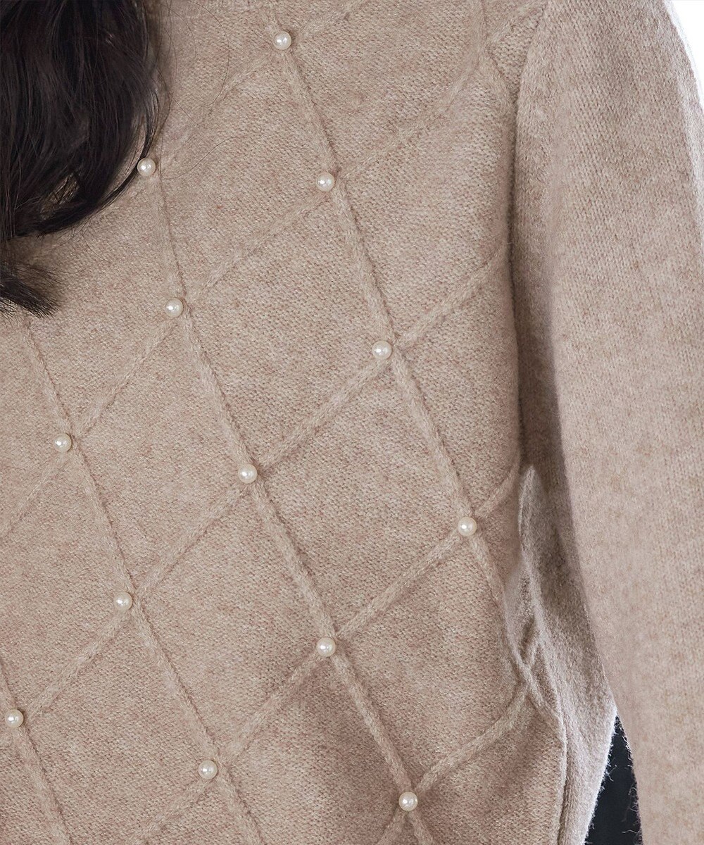 Tiaclasse ダイヤ柄パール付きニットプルオーバー 