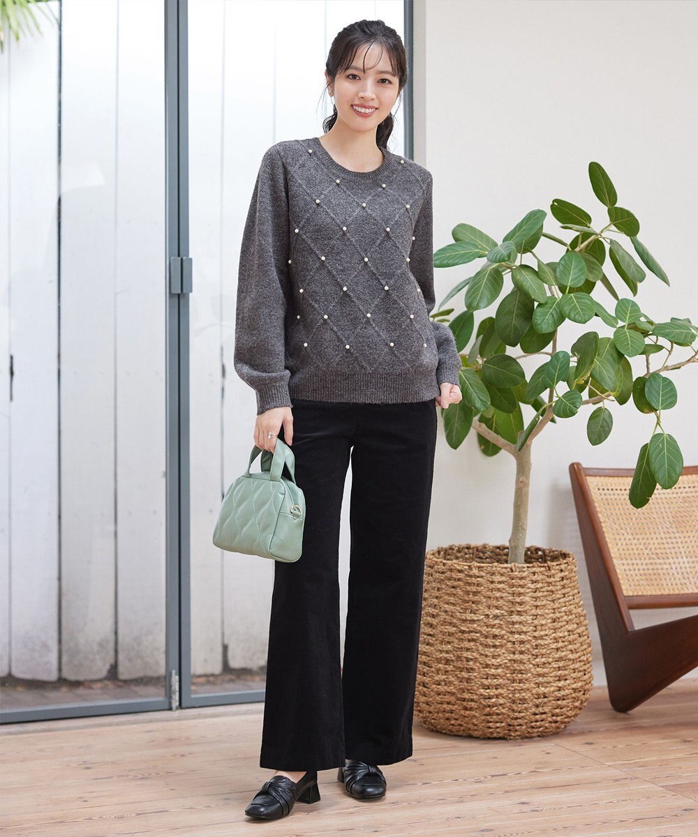 Tiaclasse ダイヤ柄パール付きニットプルオーバー 