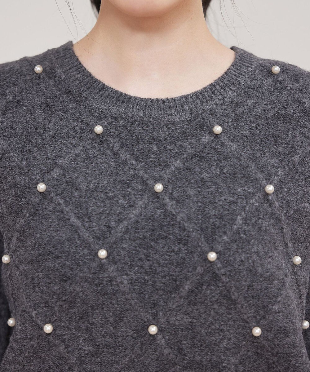 Tiaclasse ダイヤ柄パール付きニットプルオーバー 