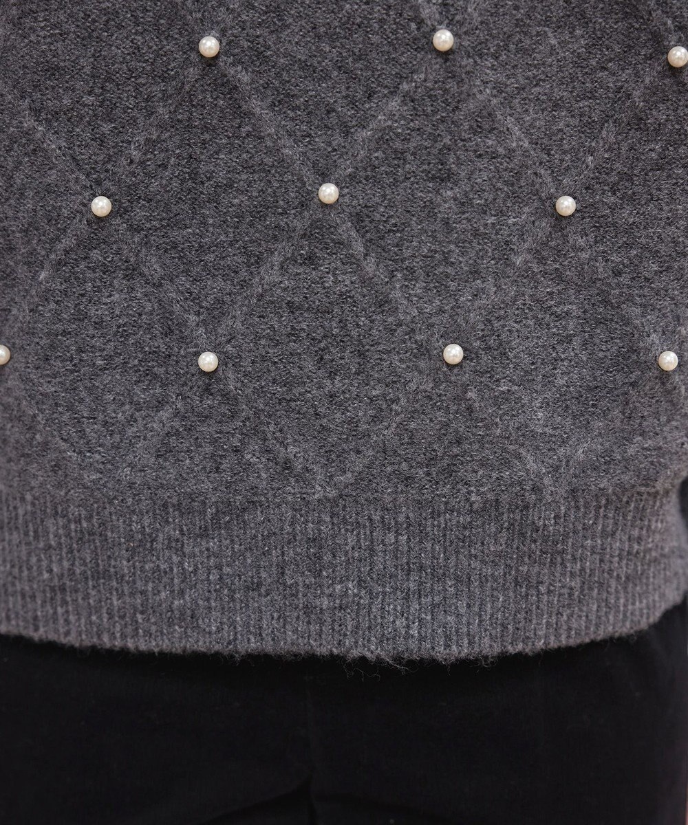 Tiaclasse ダイヤ柄パール付きニットプルオーバー 