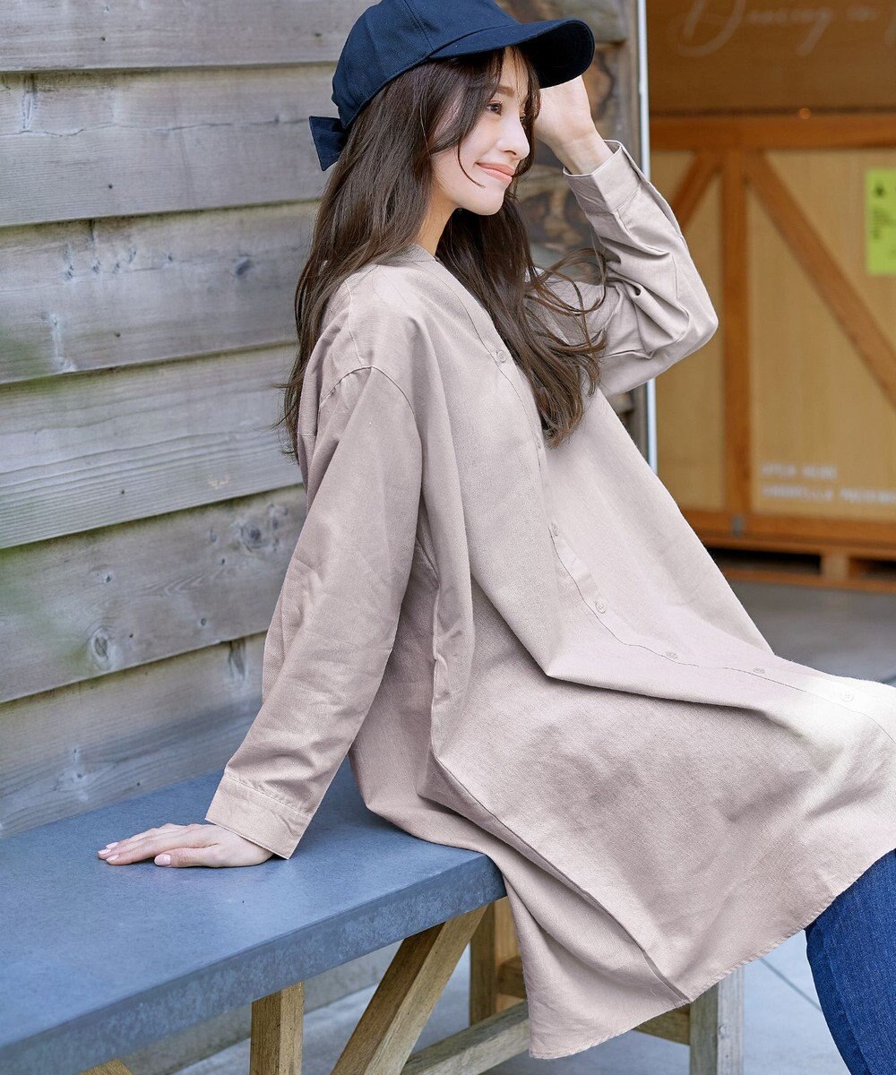 Tiaclasse 【洗える】リネンミックススキッパーシャツワンピース 