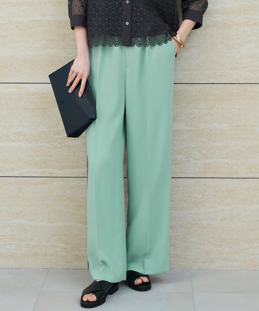 自由区 【SHIHOさんコラボ・洗える】バックサテンジョーゼットワイド パンツ 