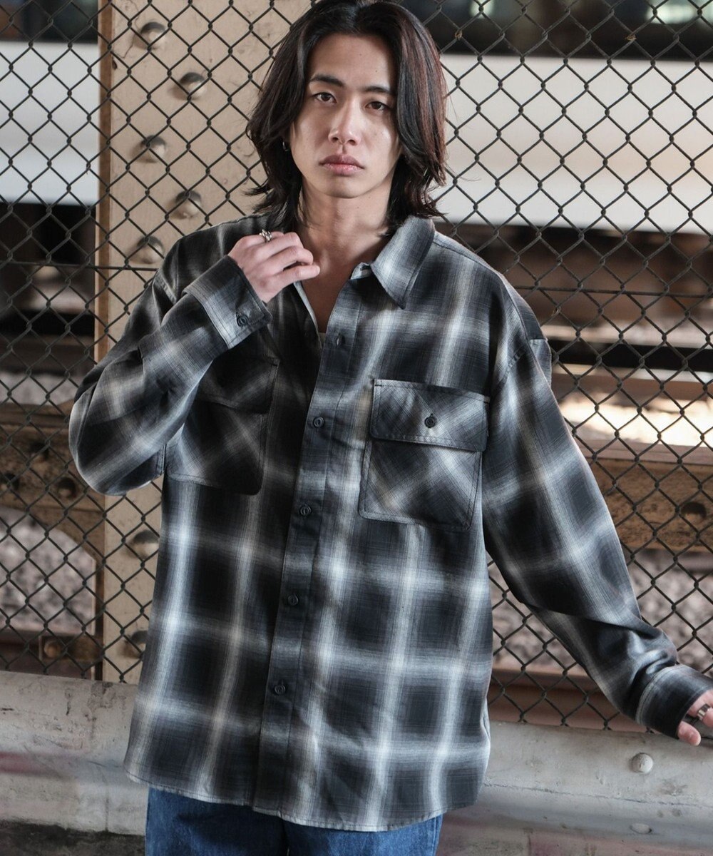 WEGO 【ユニセックス着用ITEM/SMLサイズ展開】オンブレチェックシャツ（LS） 