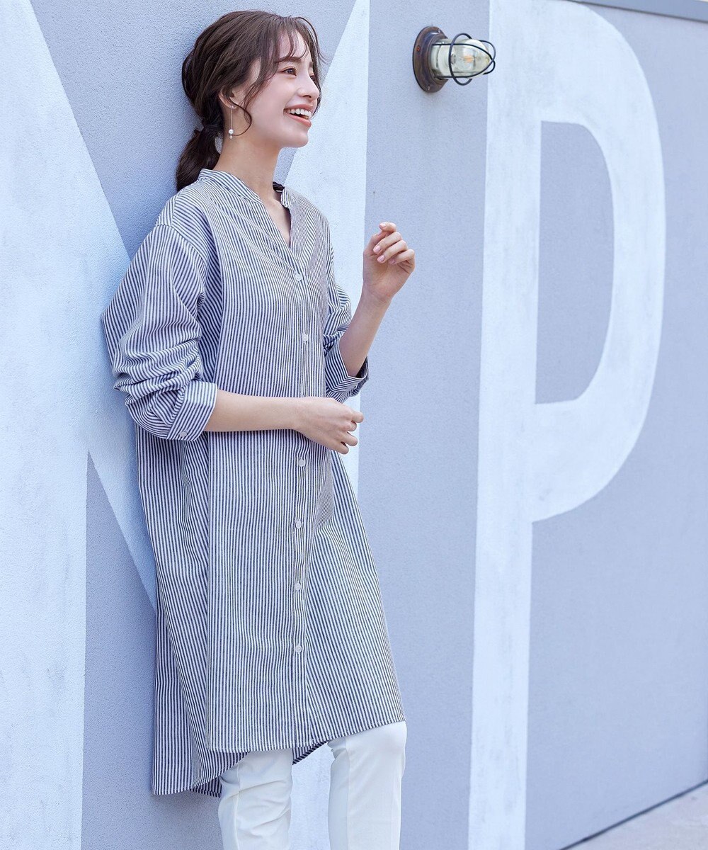 Tiaclasse 【洗える】リネンミックススキッパーシャツワンピース 