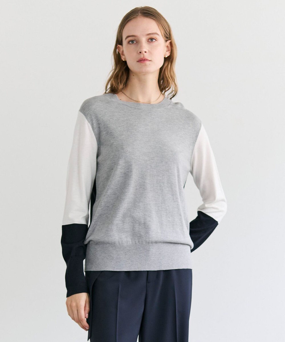 BEIGE， CHLOR / ウールシルク配色クルーネックニット 