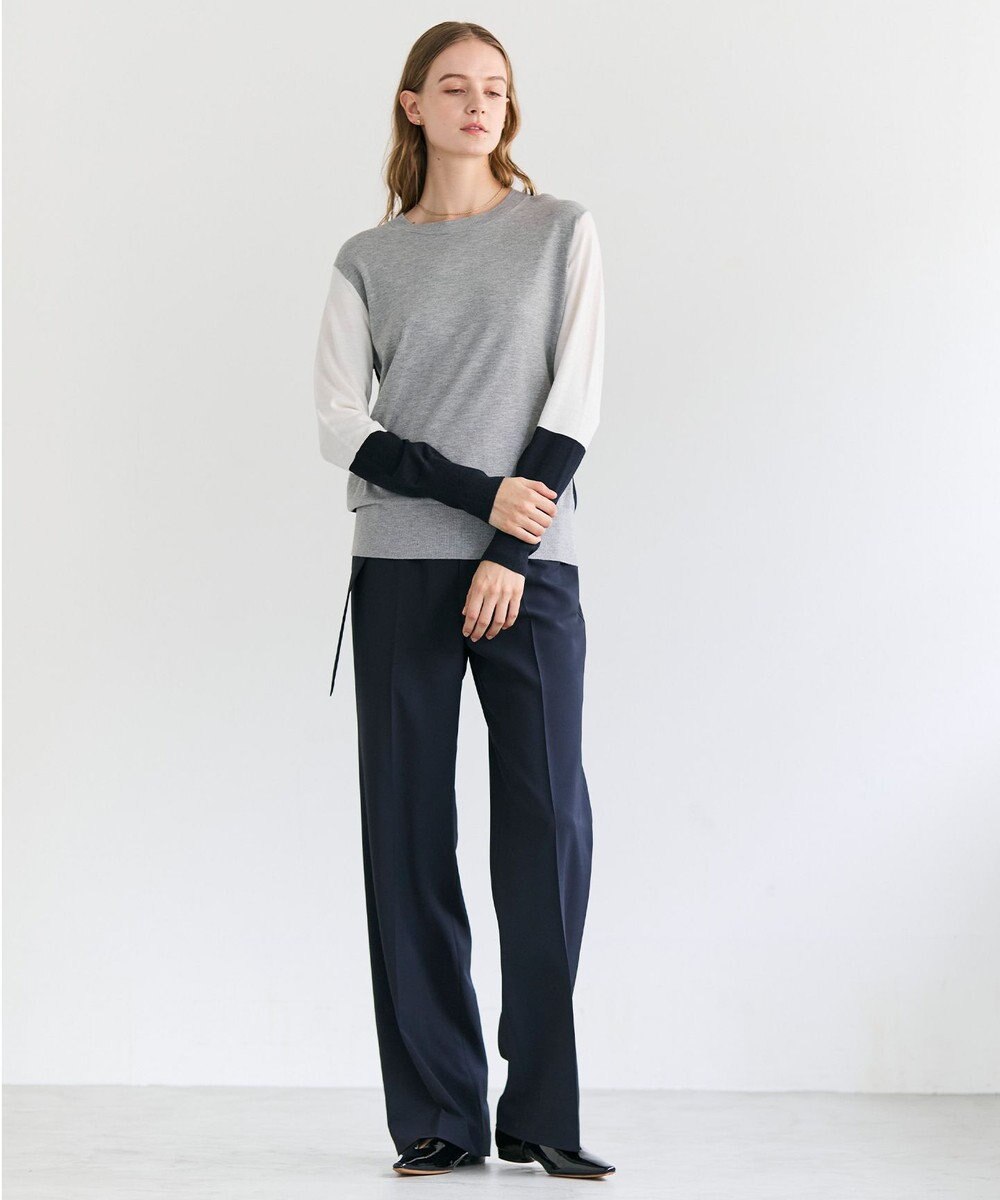 BEIGE， CHLOR / ウールシルク配色クルーネックニット 