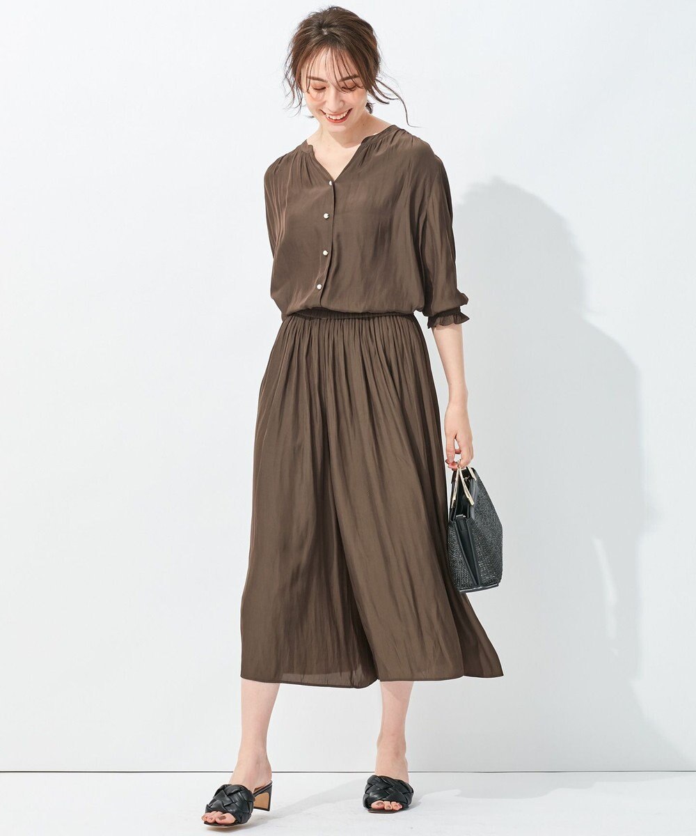 自由区 【セットアップ可/洗える】ブライトサテンライト ギャザーパンツ 