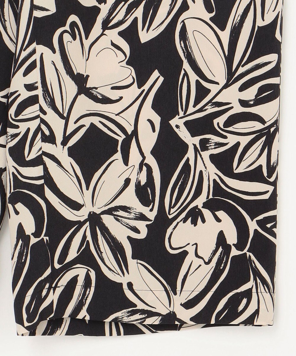 自由区 L 【カタログ掲載・ウエストゴム・洗える】モノトーンフラワープリントワイド パンツ 