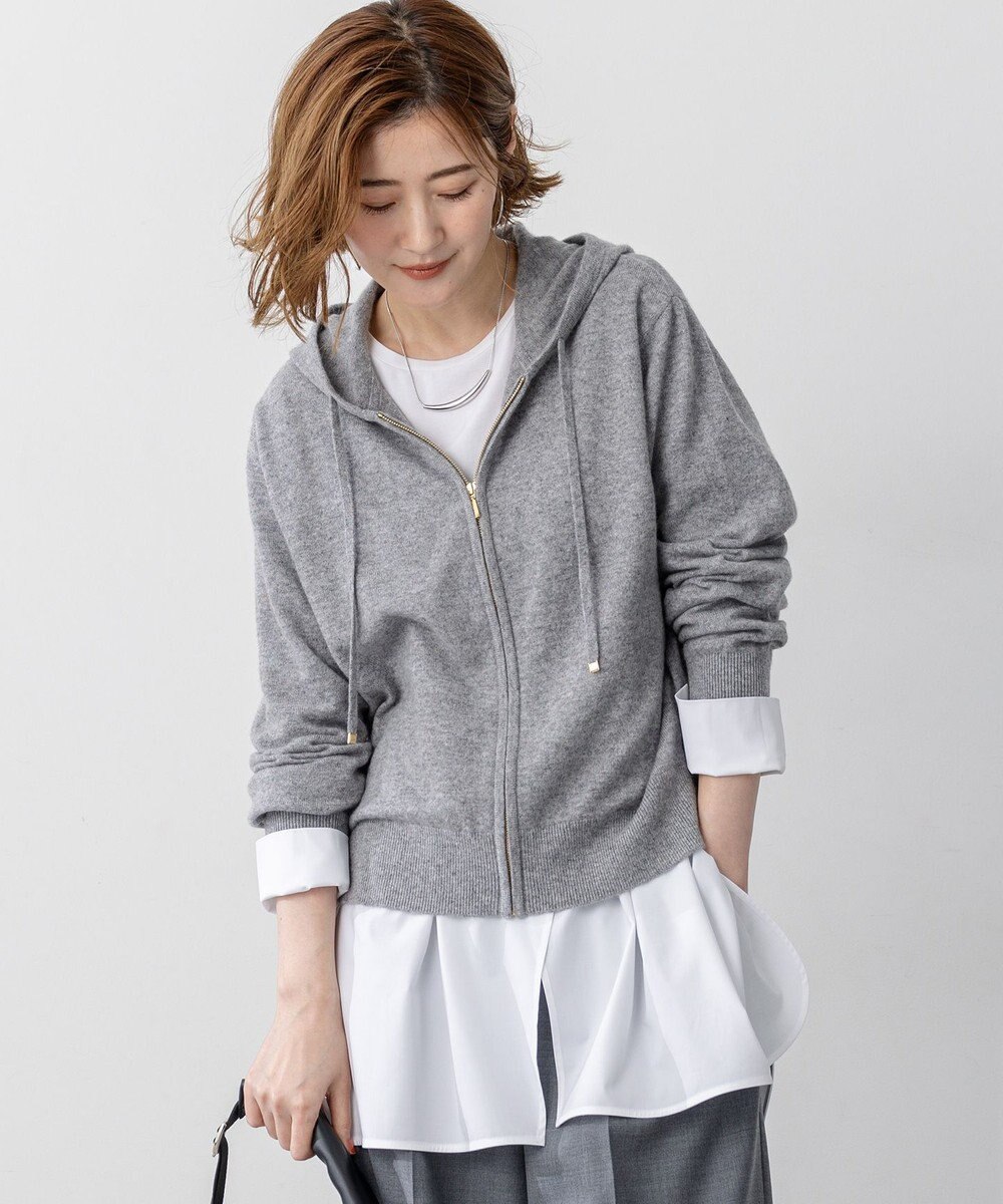 23区 L 【見上愛さん着用/洗える】ピュアカシミヤ ジップアップ ニット パーカー 