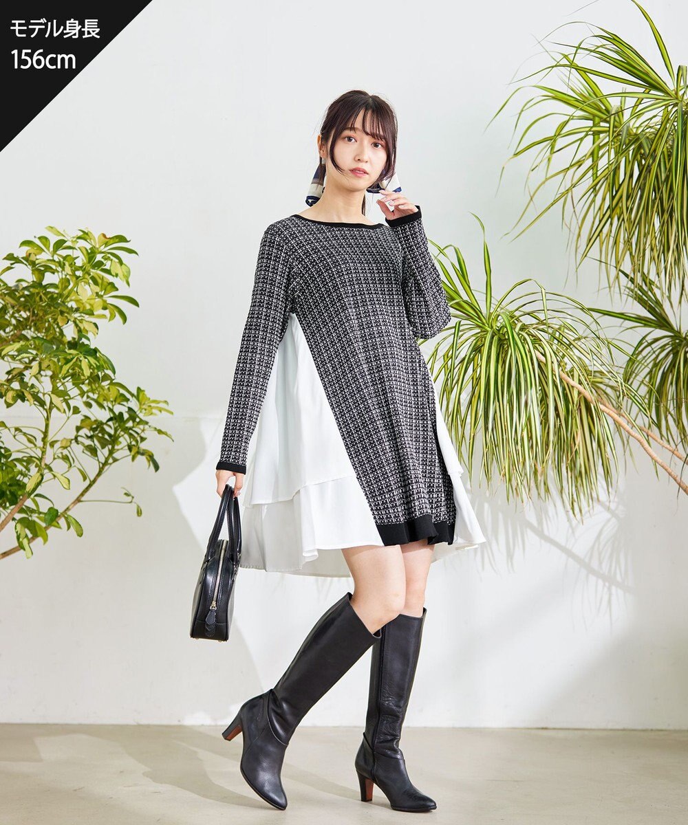 Tiaclasse 【洗える】ツイード2段フレアチュニックブラウス 