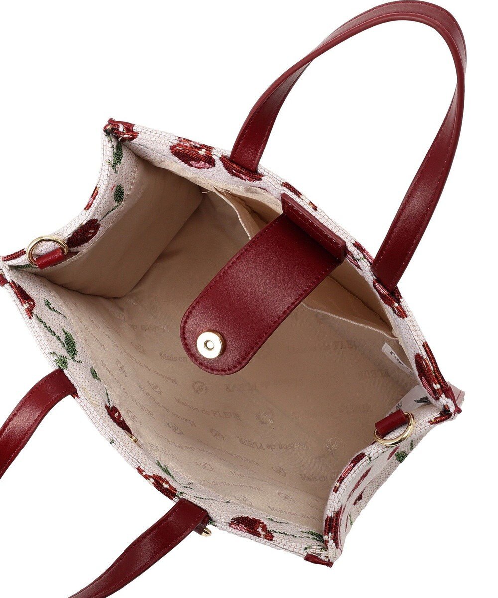 Maison de FLEUR チェリー柄ゴブラン２Ｗａｙスクエアトートバッグ 