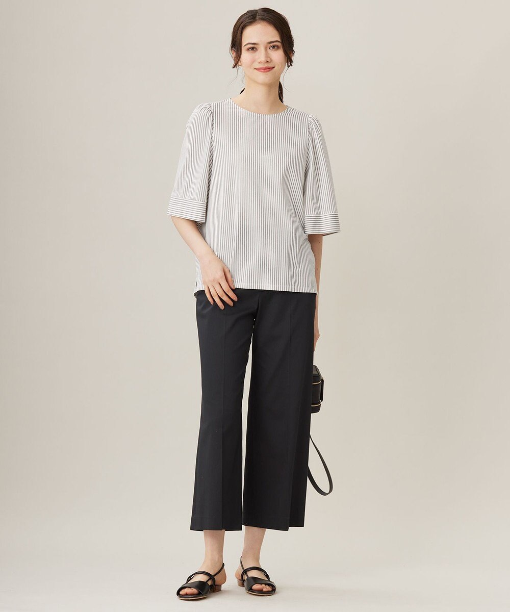 自由区 L 【接触冷感・洗える】コットンサテンストレッチクロップド丈ワイド パンツ 