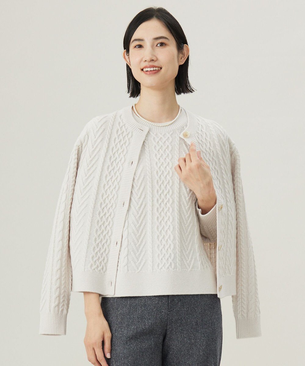 J.PRESS LADIES 【洗える】EIGER CORD ALAN クルーネックカーディガン オフ系