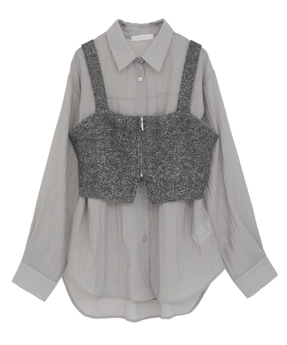 Green Parks ＳＥＴ２点ラメシャギービスチェ＋シャツ 