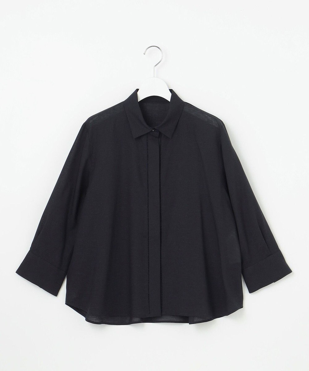 自由区 【ドラマ「明日はもっと いい日になる」着用】【接触冷感・吸水速乾・洗える】ナチュラルリネンクロップド丈 シャツ 