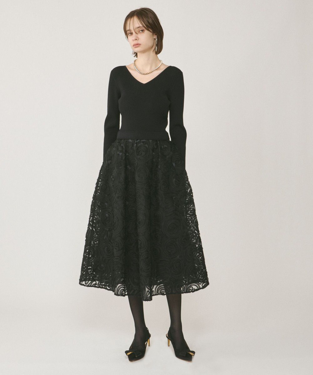 GRACE CONTINENTAL テープ刺繍ニットワンピース 