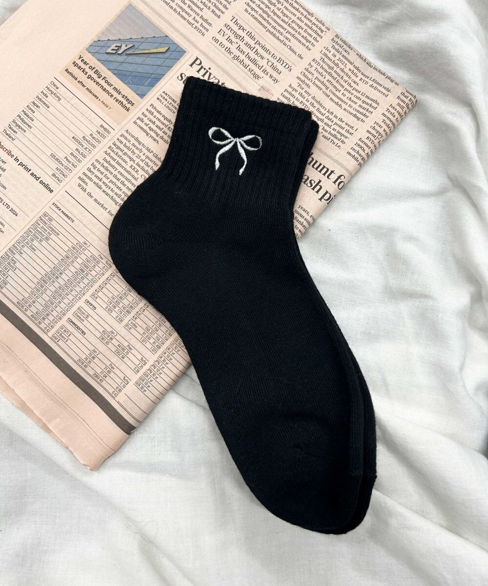 WEGO リボン刺繍アンクルパイルソックス 