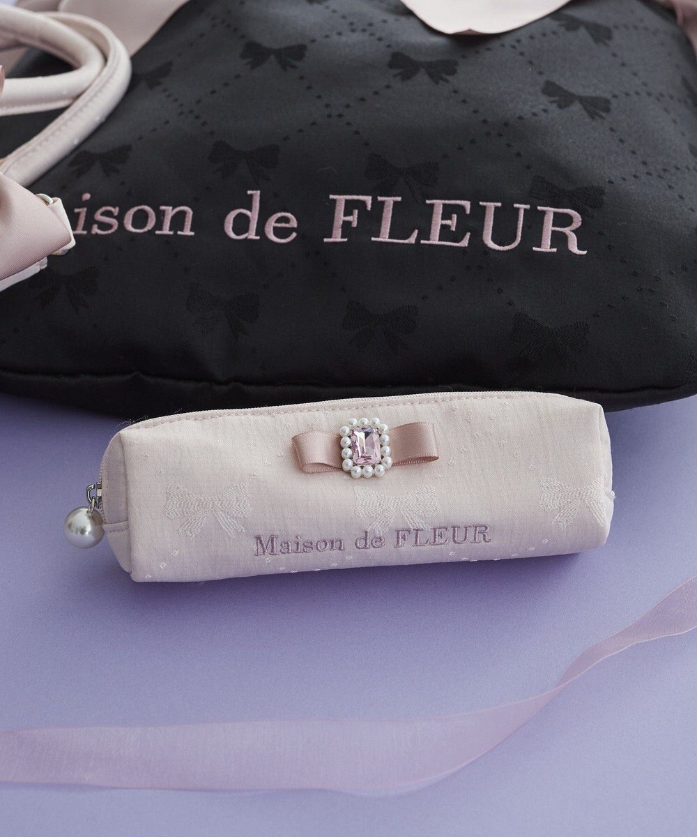 Maison de FLEUR リボンジャカードパールビジューロングポーチ 