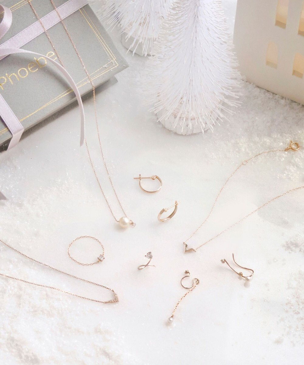 Phoebe 【K10RG】ワンドロップパールビジューネックレス/全長:40cm 