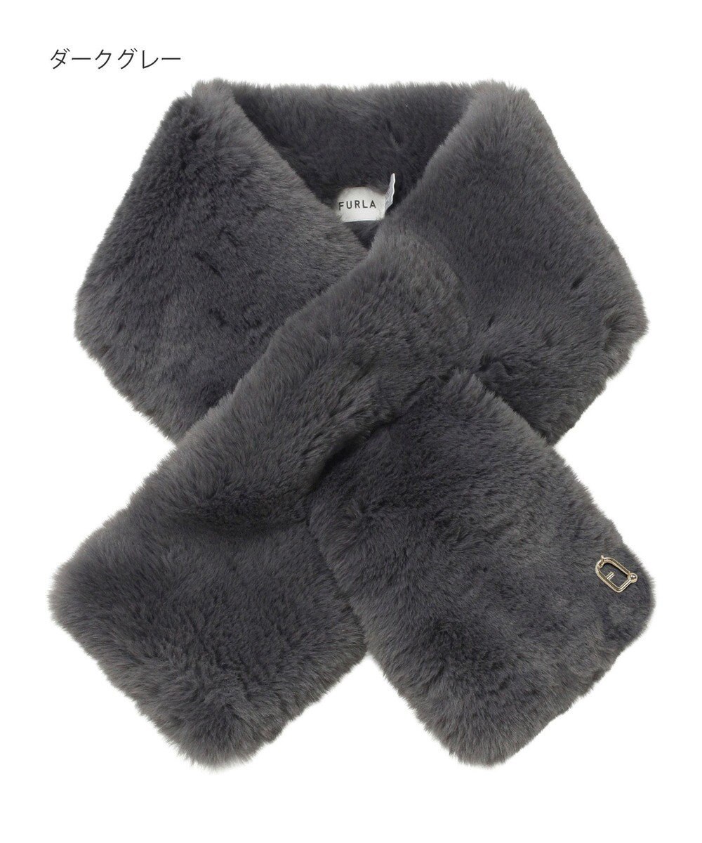 MOONBAT FURLA（フルラ）ビッグ差し込みファーティペット  アーチロゴ フェイクファー 
