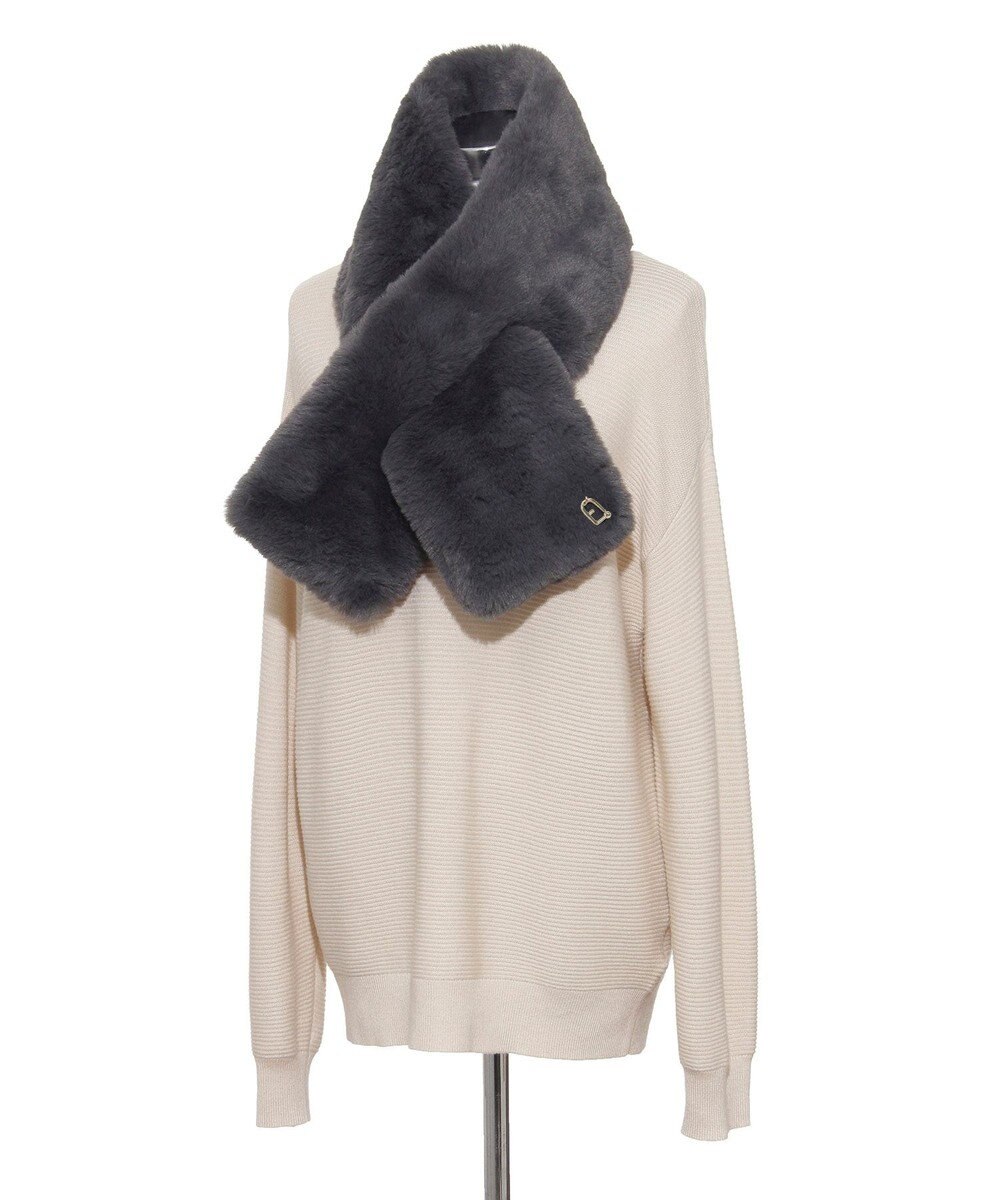 MOONBAT FURLA（フルラ）ビッグ差し込みファーティペット  アーチロゴ フェイクファー 