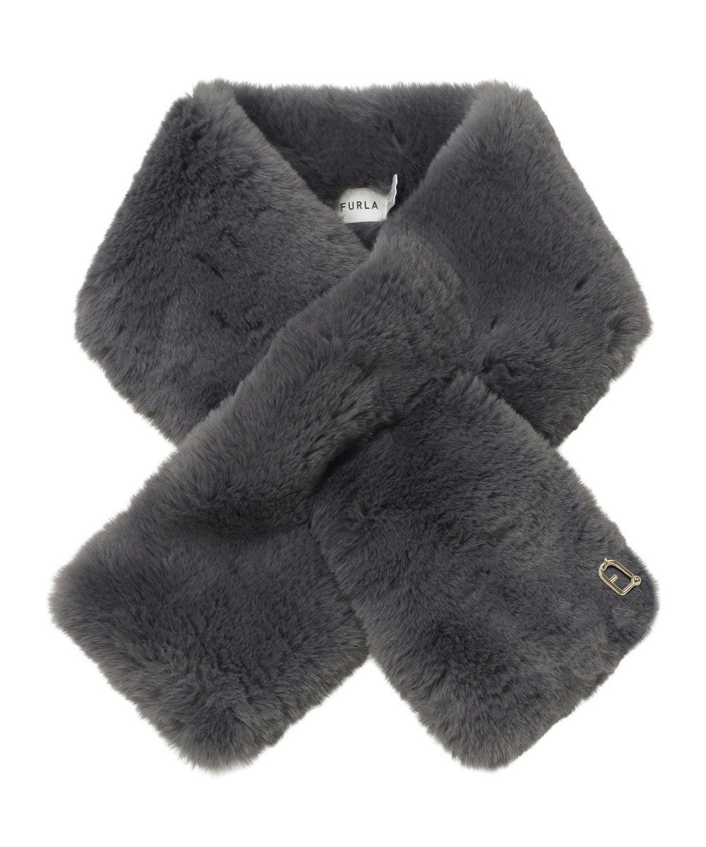 MOONBAT FURLA（フルラ）ビッグ差し込みファーティペット  アーチロゴ フェイクファー 