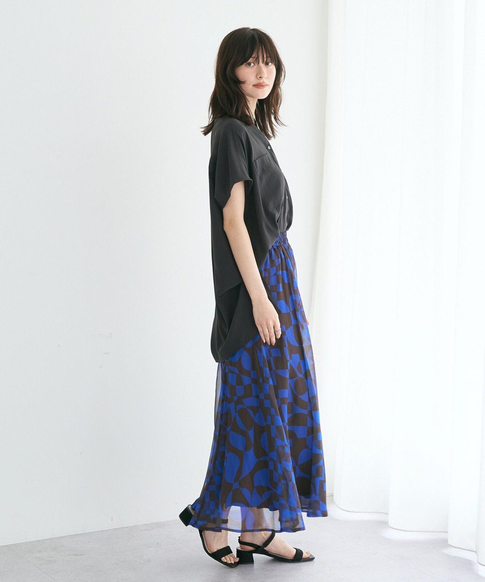 YECCA VECCA アート柄シアーロングスカート 
