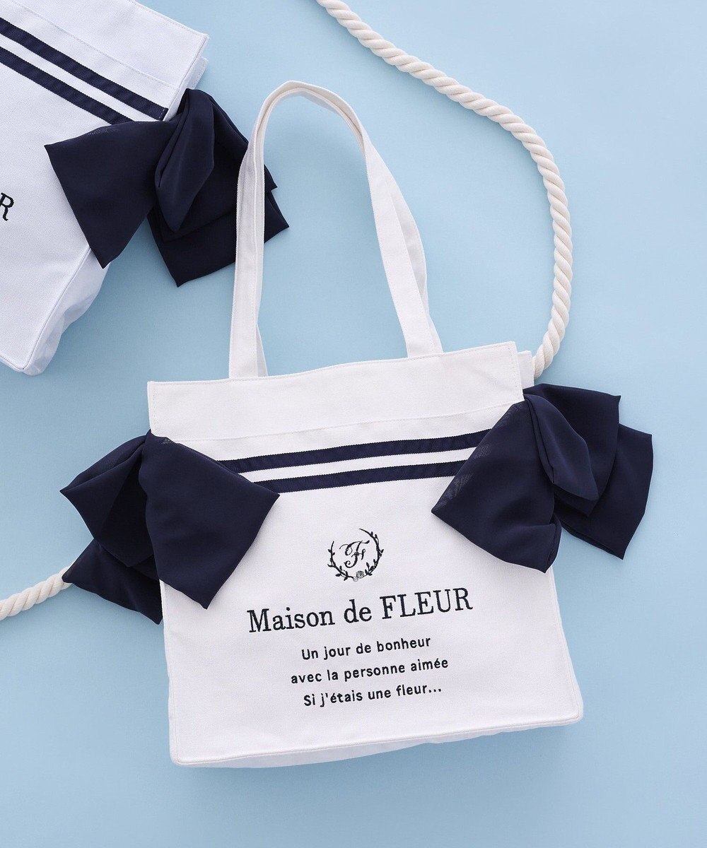 Maison de FLEUR マリンラインリボンスクエアトートバッグ 