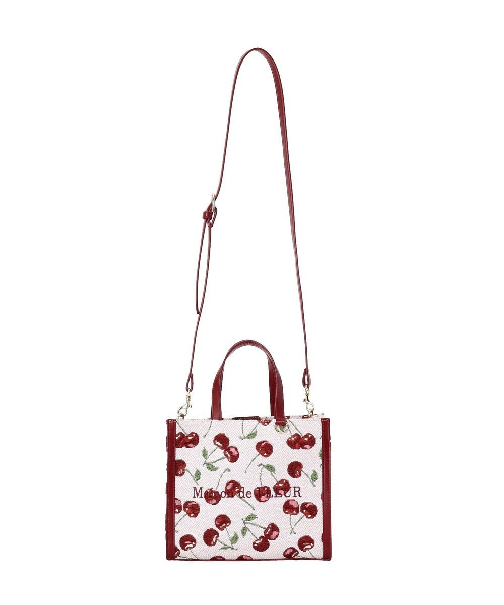 Maison de FLEUR チェリー柄ゴブラン２Ｗａｙスクエアトートバッグ 