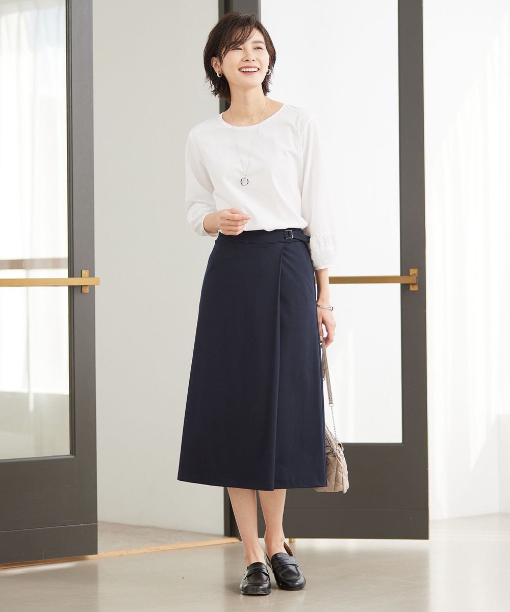 J.PRESS LADIES L コンビジャージー ギャザースリーブ カットソー 