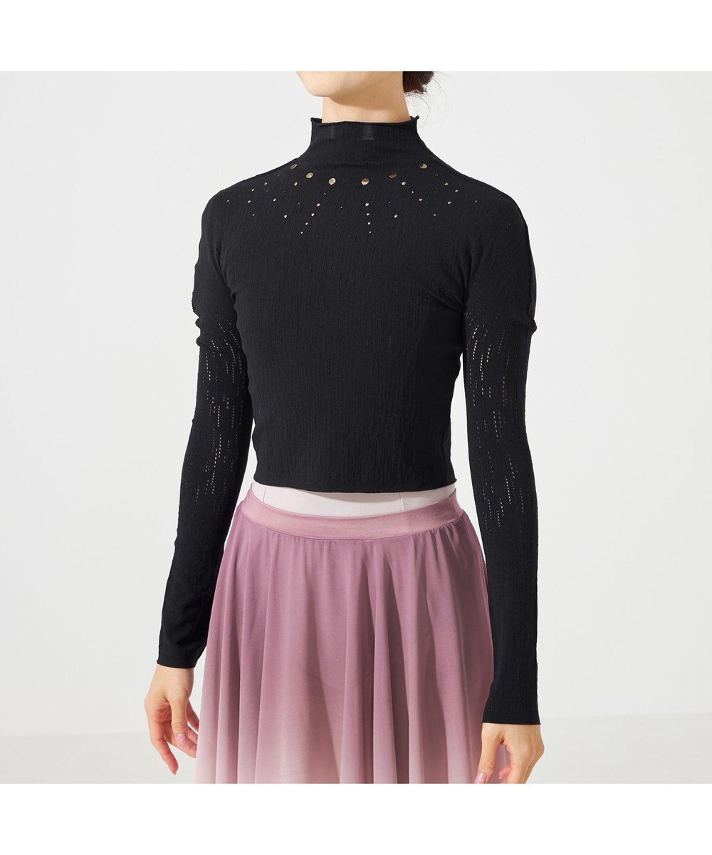 Chacott 【ノーソーイングニット】スタッズハイネックショートトップ 