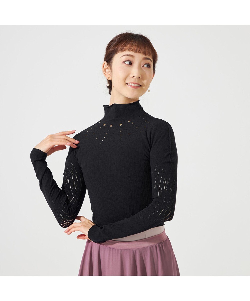 Chacott 【ノーソーイングニット】スタッズハイネックショートトップ 