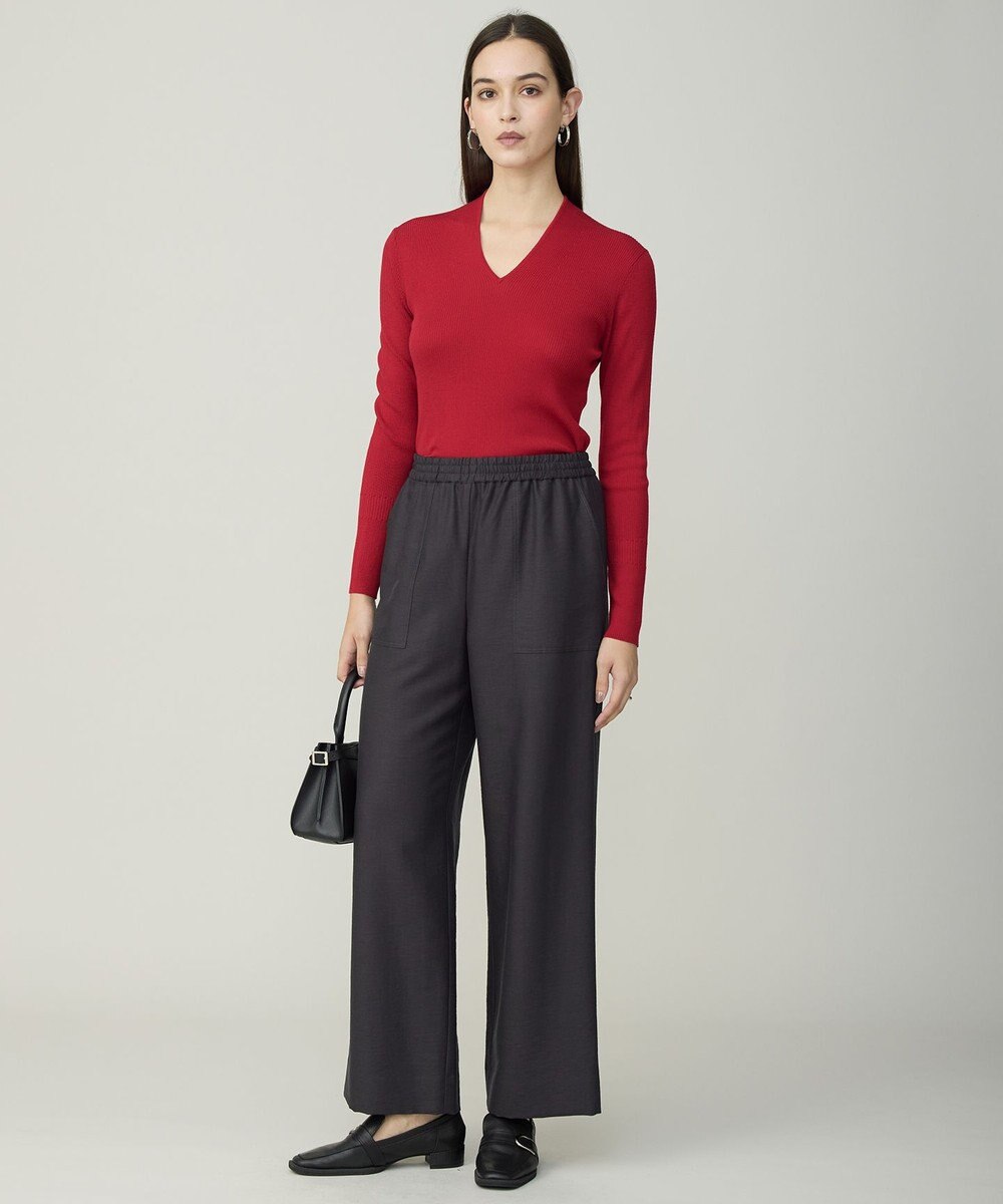 ICB 【洗える】ウールワッシャーツイル ワイドストレートパンツ 