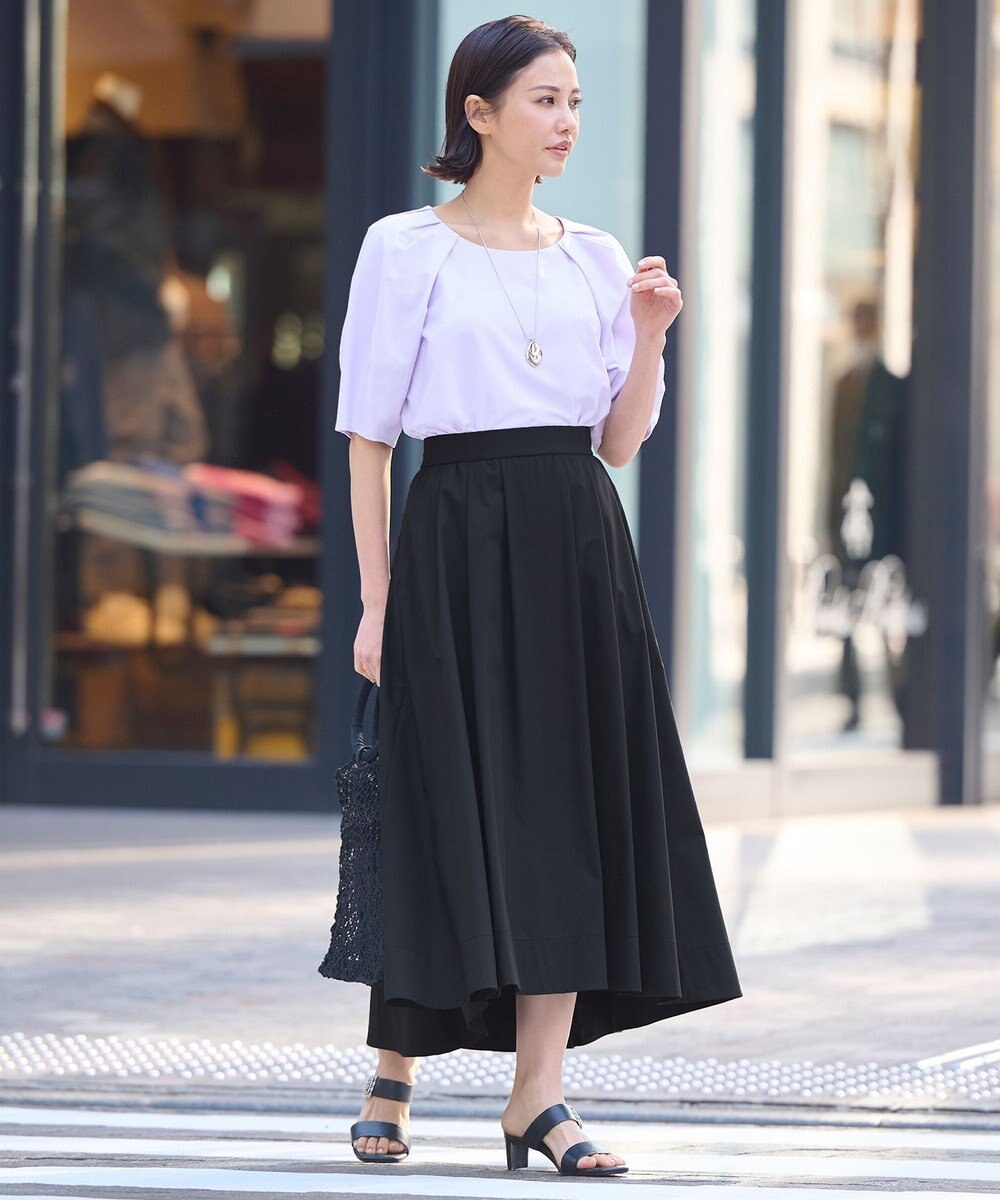 自由区 【XSサイズ～/洗える】ストレッチタイプライター タックギャザースカート 