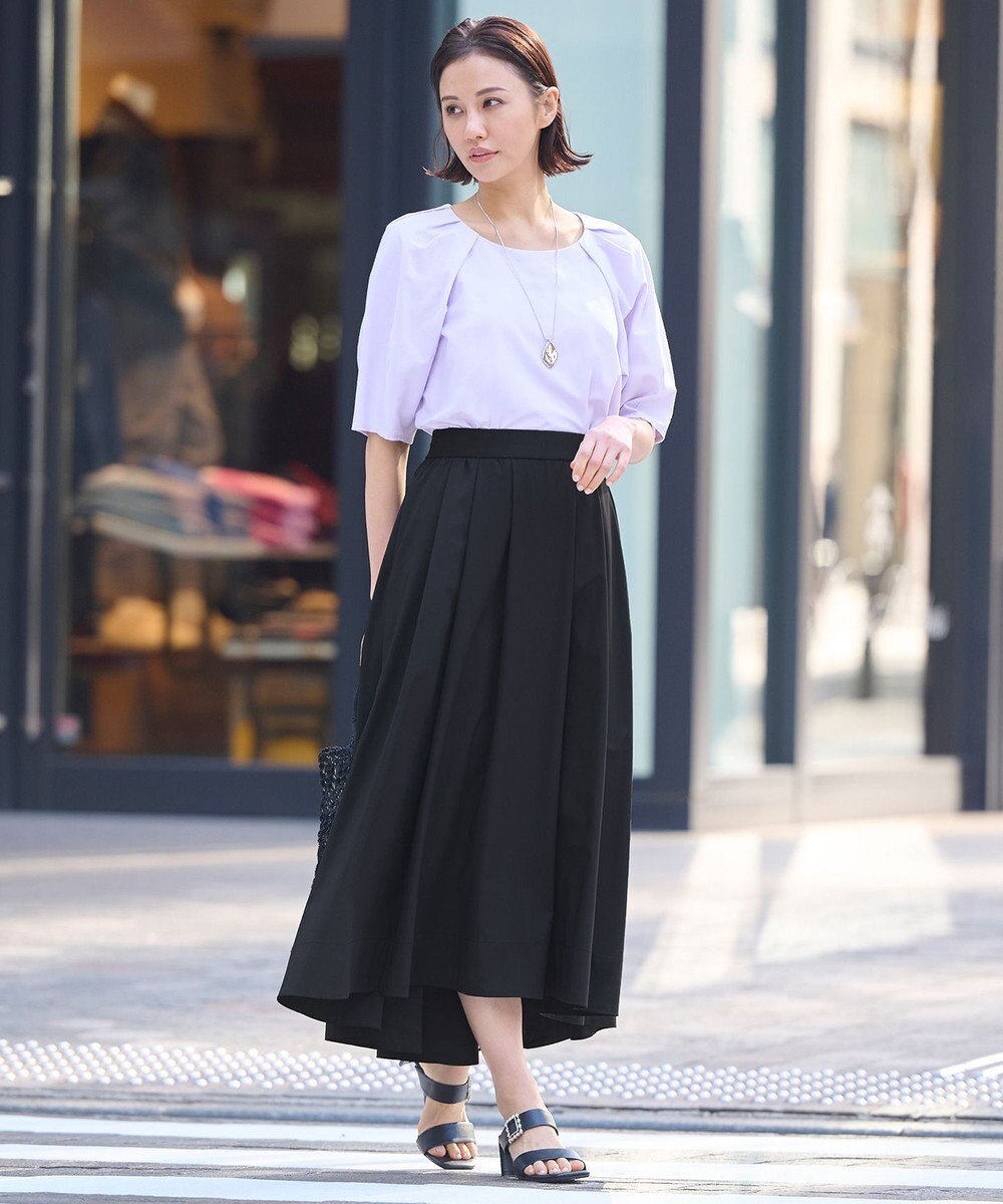 自由区 【XSサイズ～/洗える】ストレッチタイプライター タックギャザースカート 