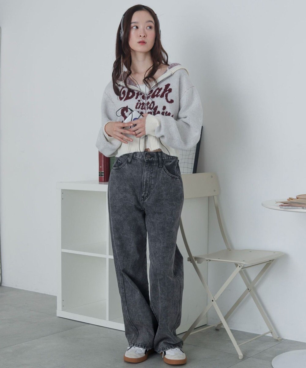 WEGO フラッフィーグラフィックジャガードニットZIPパーカー 