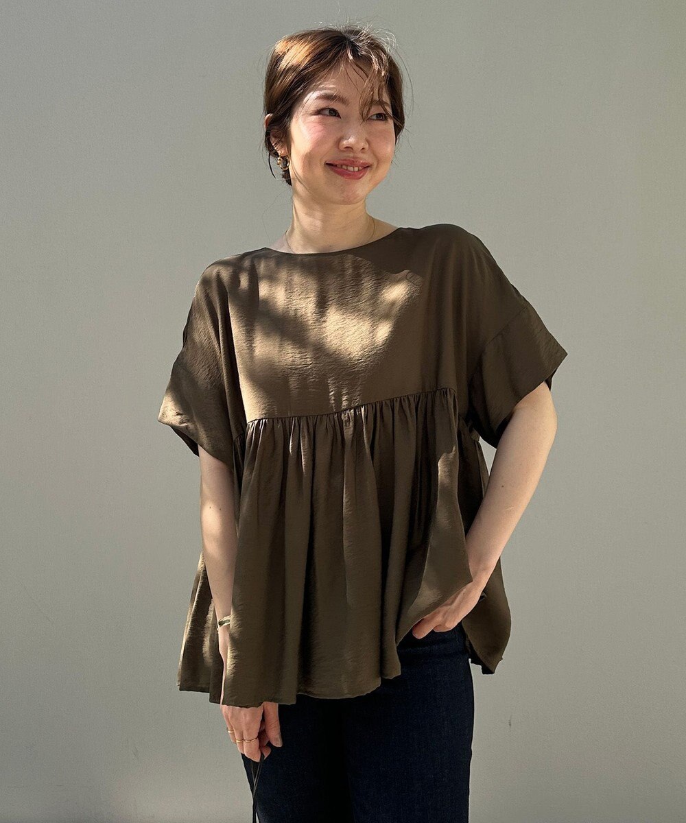 UNFILO ヴィンテージシアー ギャザーペプラムブラウス 