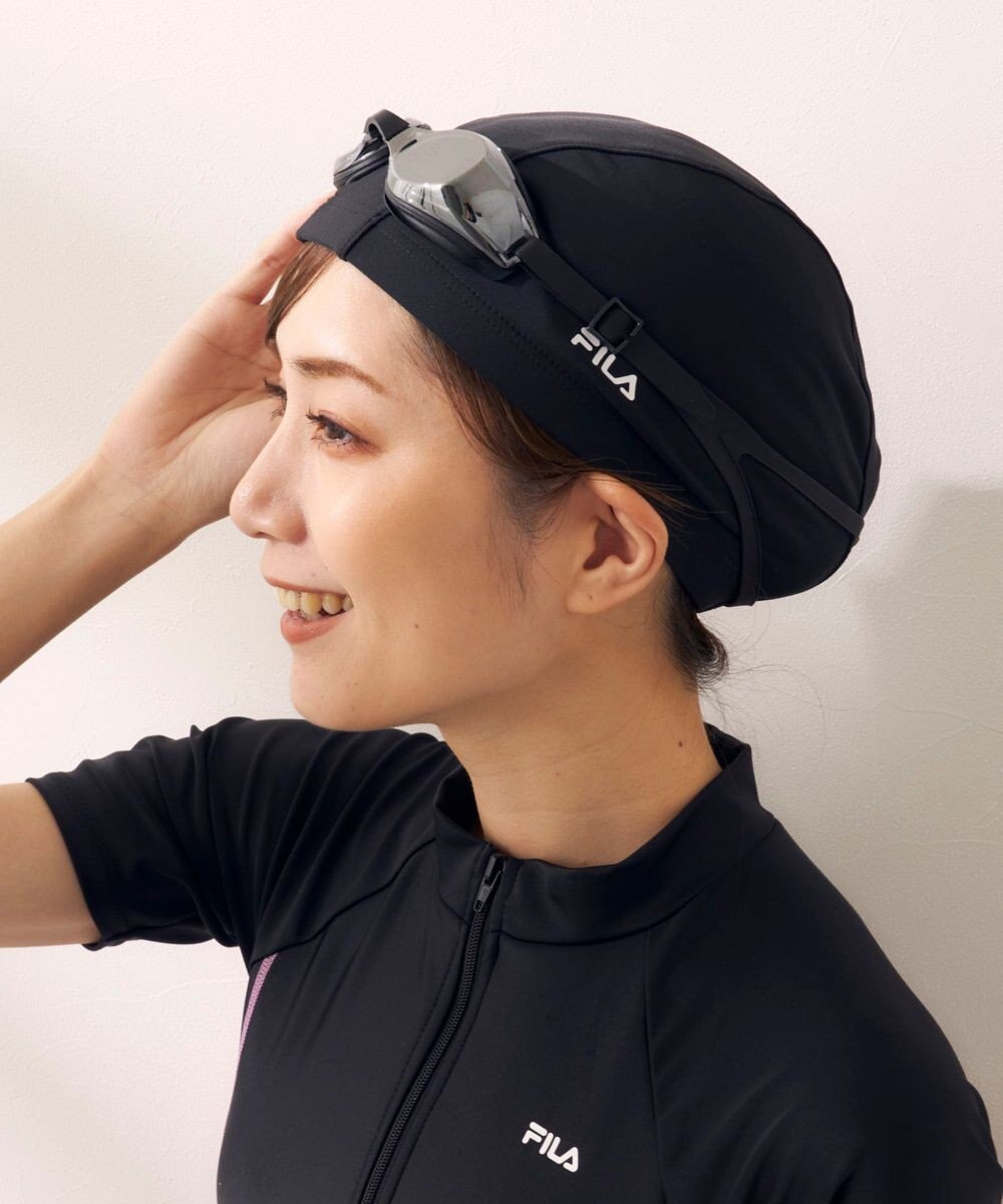 OP／FILA 【FILA】フルジップ半袖フィットネス水着4点セット/キャップ＆ミラーゴーグル付き 