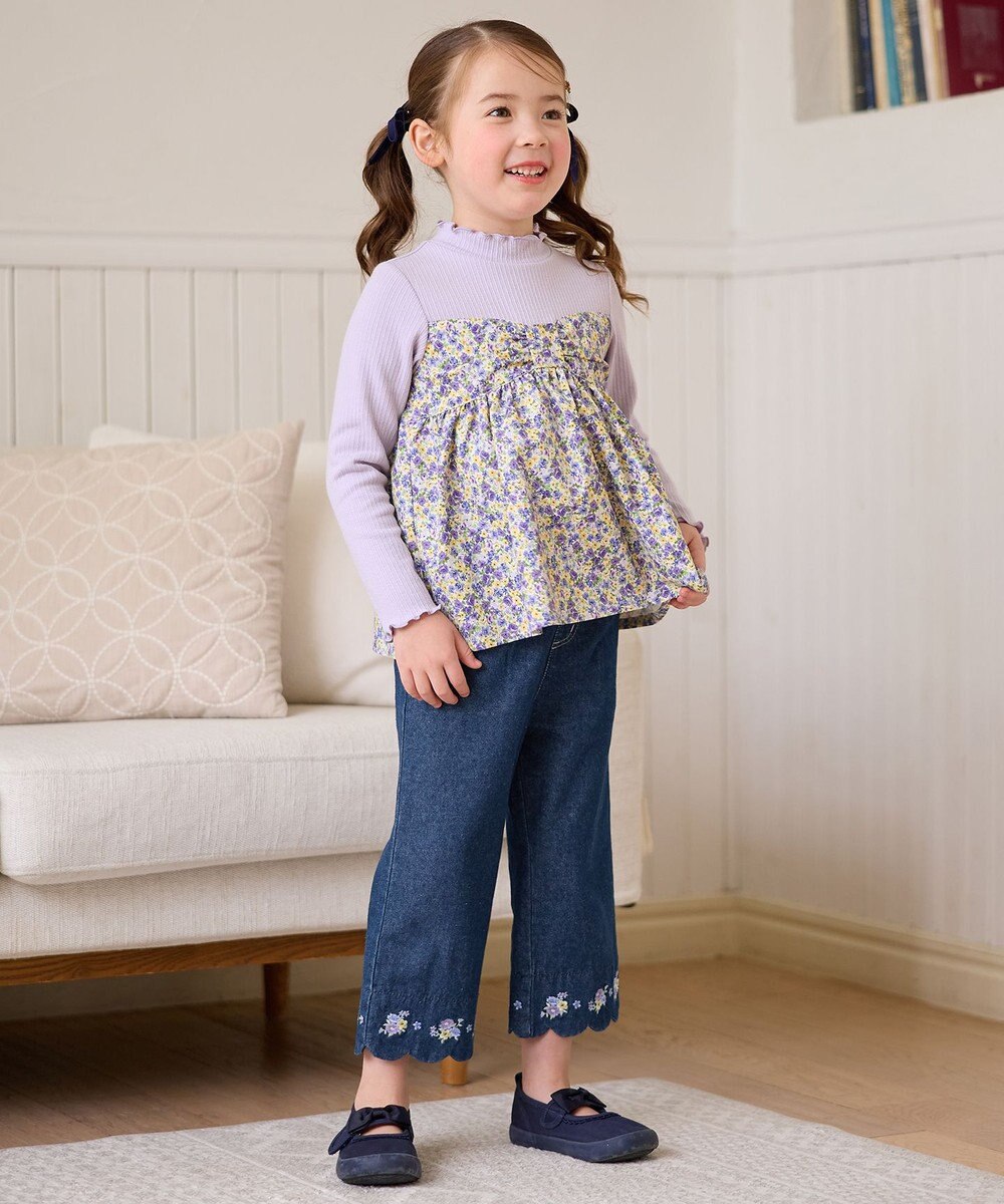 ANY KIDS スカラップ×刺繍デニムパンツ 