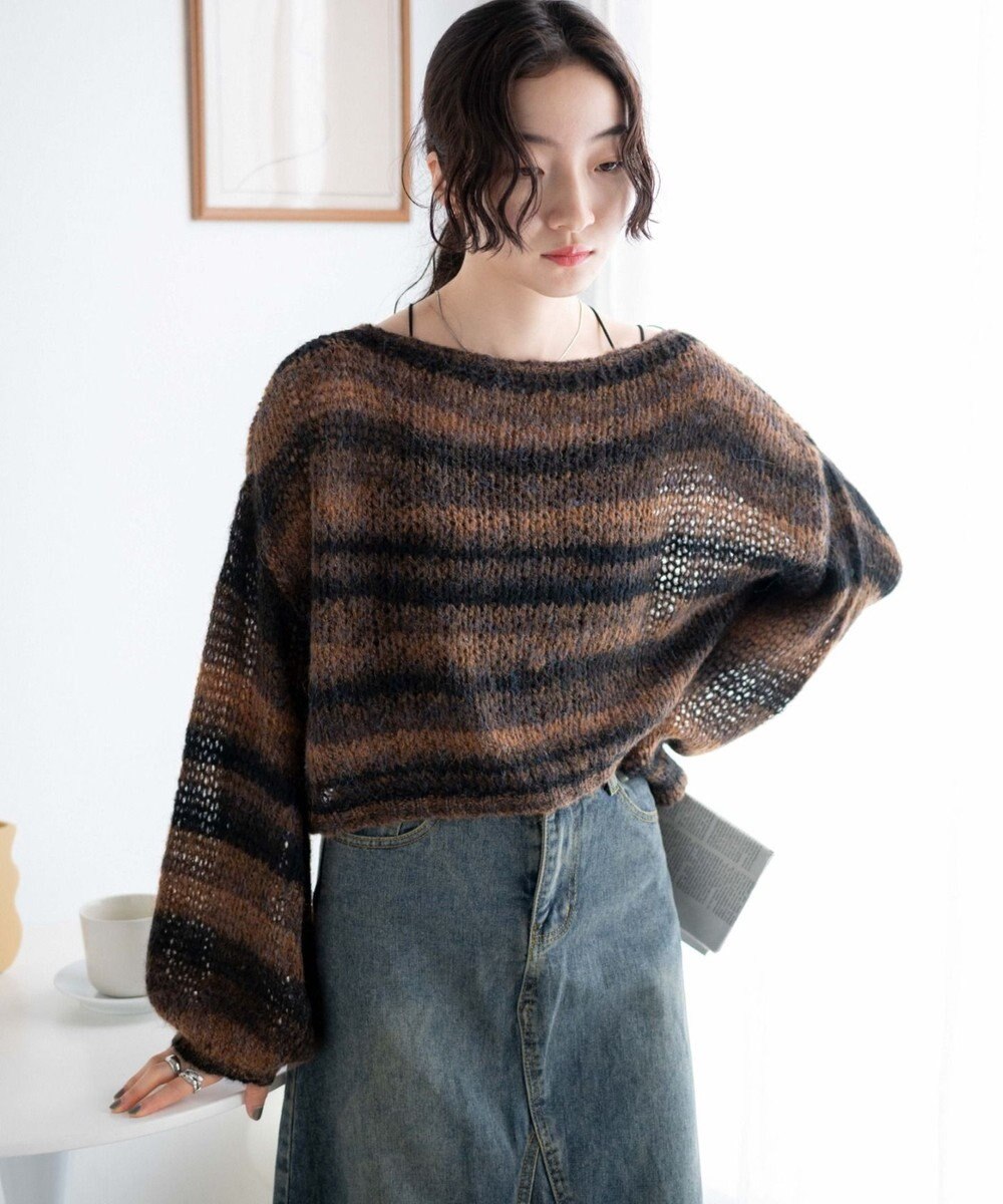 WEGO 段染めボーダーモヘアライクニット 